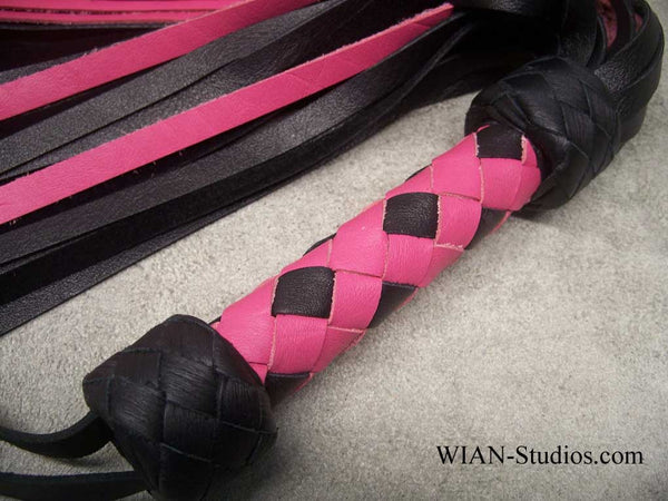 Black and Rose Pink Cowhide Flogger, Small