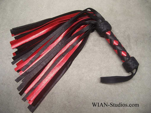 Black and Metallic Red Cowhide Flogger, Small