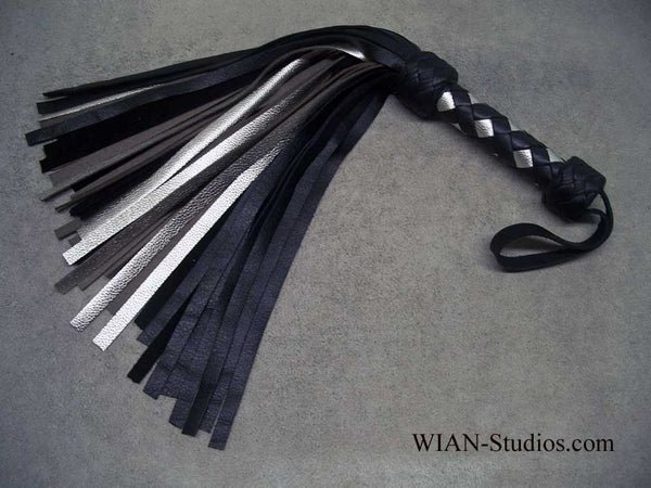 Black and Metallic Silver Cowhide Flogger, Small
