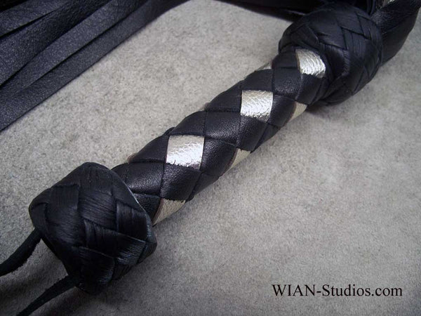 Black and Metallic Silver Cowhide Flogger, Small