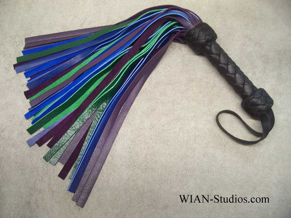 Rainbow - Purple, Blue and Green - Cowhide Flogger, Small
